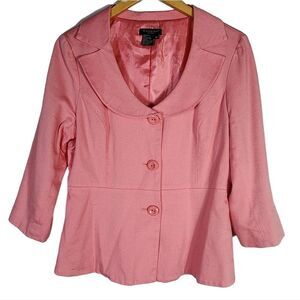 Sandro Pink Birds Eye Stretch 3/4 Sleeve Blazer